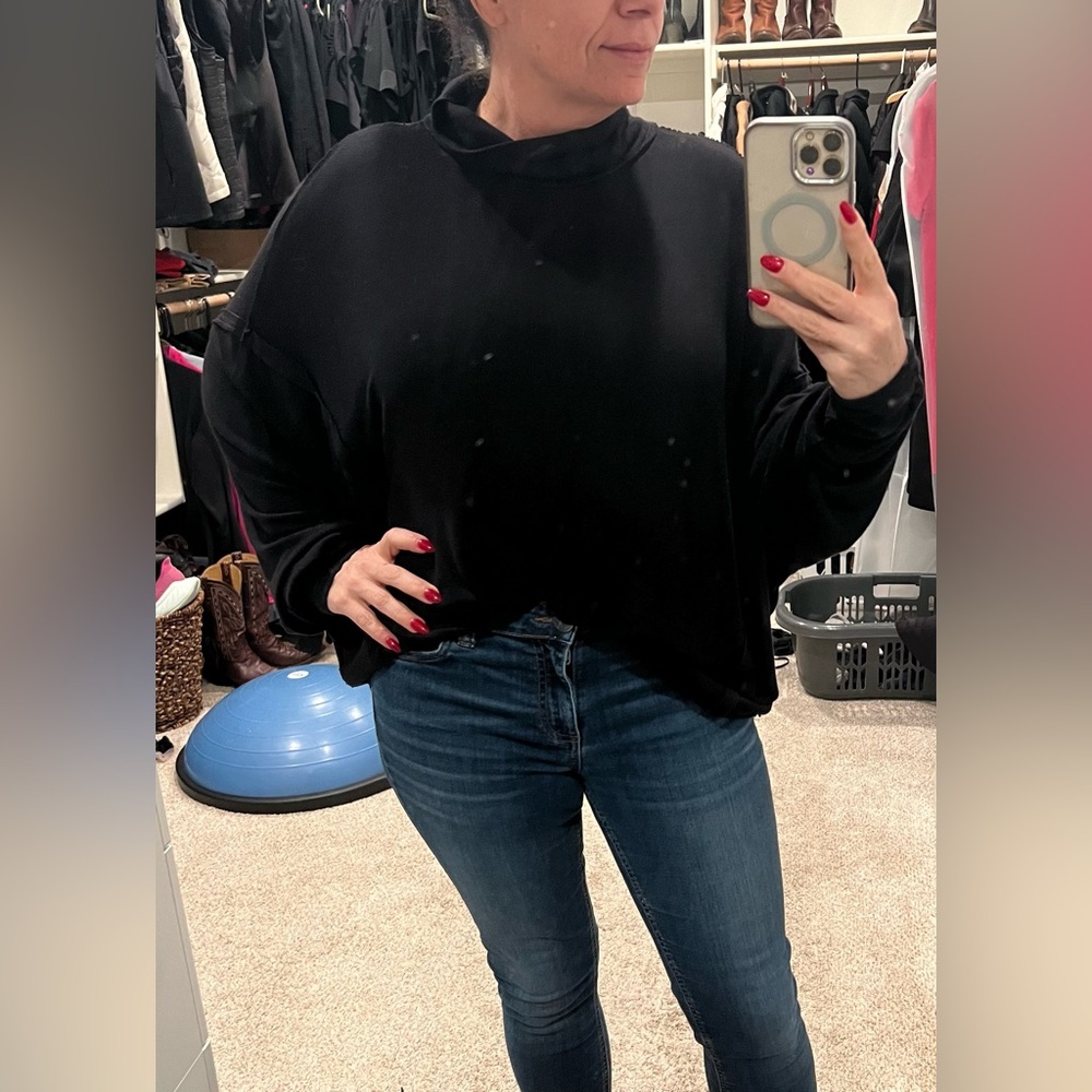 We The Free  oversized Black Cowl Neck Long Sleeve Top